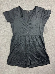 Volcom Happy Clouds Romper Women's Large Black Button Up Pockets NWT - Picture 1 of 10