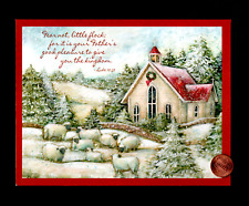 CHRISTMAS Church Lambs Sheep - GLITTERED - WINGET - Greeting Card W/ TRACKING