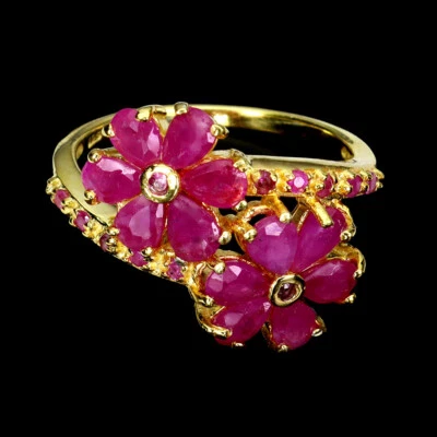 925 Sterling Silver Ring Pear Ruby 5x3mm Natural Gemstone Jewelry Size 8 - Image 1 of 4