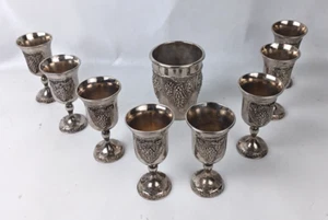 Set tazze Kiddush tono argento vintage Judaica Shabbat calici vino ebraici - Foto 1 di 10