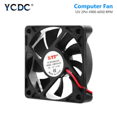 Black 60mm Replacement DC 12V 2 Pins PC Case Desktop Fan Cooler CPU Computer - Image 1 of 4