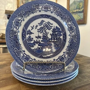 Juego de 4 platos de cena EIT Blue Willow 10 3/8 vintage ingleses Ironstone excelentes - Imagen 1 de 4