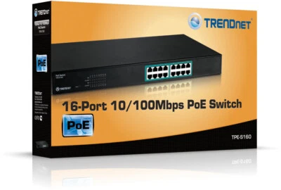 New - TRENDnet TPE-S160 16-Port 10/100 Mbps PoE Fast Ethernet Switch - OPEN BOX - Image 1 of 4