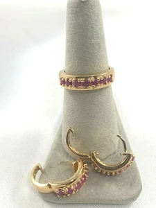 Ruby & Sterling Silver Ring & Earrings Sterling Silver/ Gold tone - Picture 1 of 6