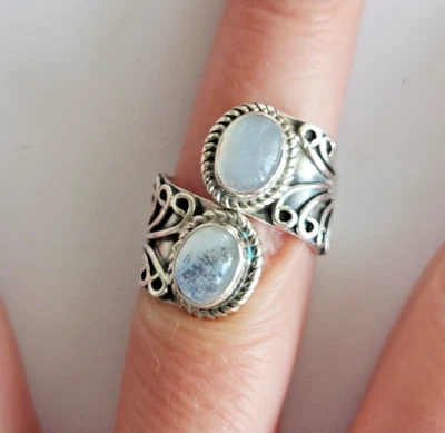 Artisan Moonstone Wrap Ring | 925 Sterling Silver | Size 5 (Adjustable), 6.5g - Image 1 of 4