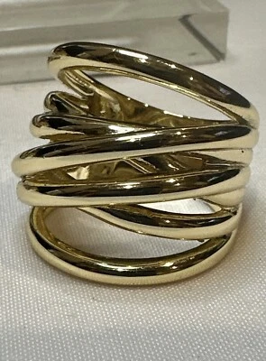 HSN Bellezza Gold Tone Polished Multirow Crisscross Ring Size 8 - Image 1 of 4