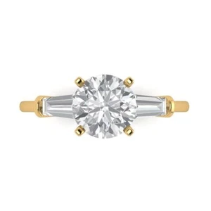 2Ct Round Cut VVS1 Zirconia Diamond Three Stone Engagement Ring, 14K Yellow Gold - Picture 1 of 11
