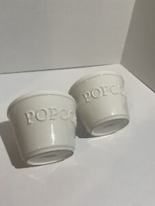 Crate & Barrel White Ceramic Individual Popcorn Bowl Set Of 2