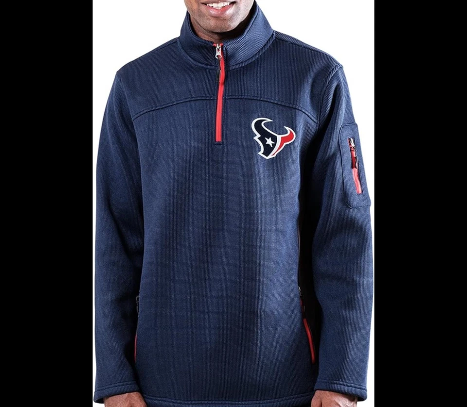 Houston Texans Full Zip Mock Neck NFL Team Apparel Mens Size L Fleeced Lined