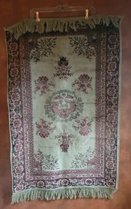 Alfombra vintage del área oriental dragón floral beige marrón borgoña flecos 40x25 - Imagen 1 de 11