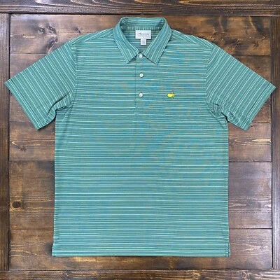 Masters Performance Men Large Augusta Green Stripe Stretch Golf Polo Shirt - Image 1 of 4