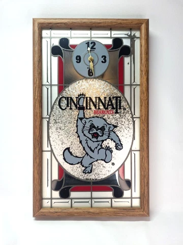 Cincinnati Bearcats Frosted Glass Mirror Clock Vintage USA Quarts Movement WORKS Cover