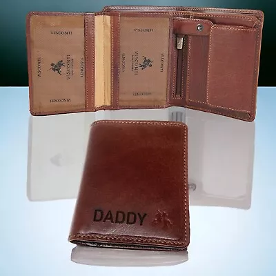 Personalised Luxury RFID Trifold Tan Leather Wallet Fathers Day Mens Gift - Image 1 of 4