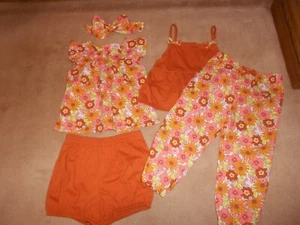 NEW, BABY GIRLS 5 PC MATCHING OUTFIT SET, 2 TOPS, 1 SHORT, 1 PANT, HEADBAND, 24M - Picture 1 of 6