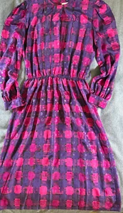 Melissa Lane Vintage 80's Satin Dress Shoulder Pads Size 14 Colorful Plaid - Picture 1 of 9