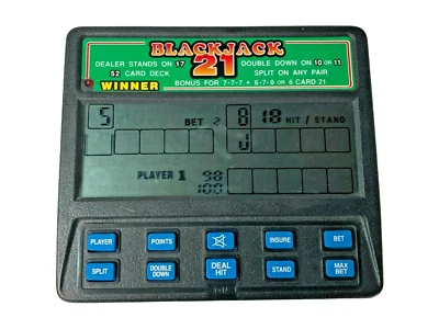 Vtg Radica Pocket Blackjack 21 Card Game Handheld Electronic 1450 Kickstand Fun - Image 1 of 4