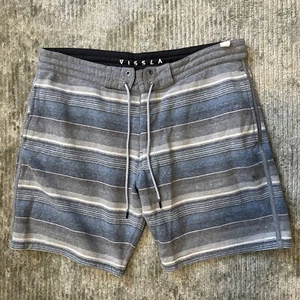Vissla Shorts Mens Large Blue & Gray Sofa Surfer Striped Knit Lounge Comfort - Picture 1 of 8