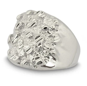 Solid 14K White Gold Extra Large Diamond Cut Mens Nugget Ring, Size 5 - 15 - Picture 1 of 9