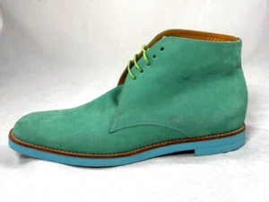 New Old Stock T & F Slack Shoemakers London Teal Nubuck Ankle Boots Mens 8 1/2 - Picture 1 of 7