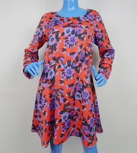 Free People Orange Purple Floral Dress 12 L Parker Fit Flare Long Sleeves Flare - Picture 1 of 5