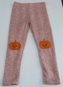 Emma & Elsa Girls 4/5 Heather Pink Pumpkin Knee-Patch Cotton Leggings - Picture 1 of 4