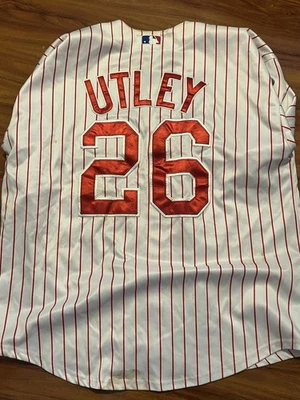 Camiseta a rayas Majestic Philadelphia Phillies Chase Utley para hombre 54 3XL 2008 Foto 1 de 4