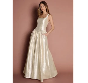 Maxi abito senza maniche Azazie Atelier Kelly crema testurizzato raso ospite donna 2 - Foto 1 di 12