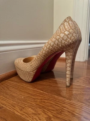 Tacones de aguja Christian Louboutin Bianca 140 beige textura pitón plataforma talla 38,5 Foto 1 de 4
