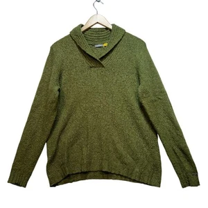 Cabelas Womens Pullover Wool Blend Sweater XL Green Knit Shawl Collar Casual - Picture 1 of 13