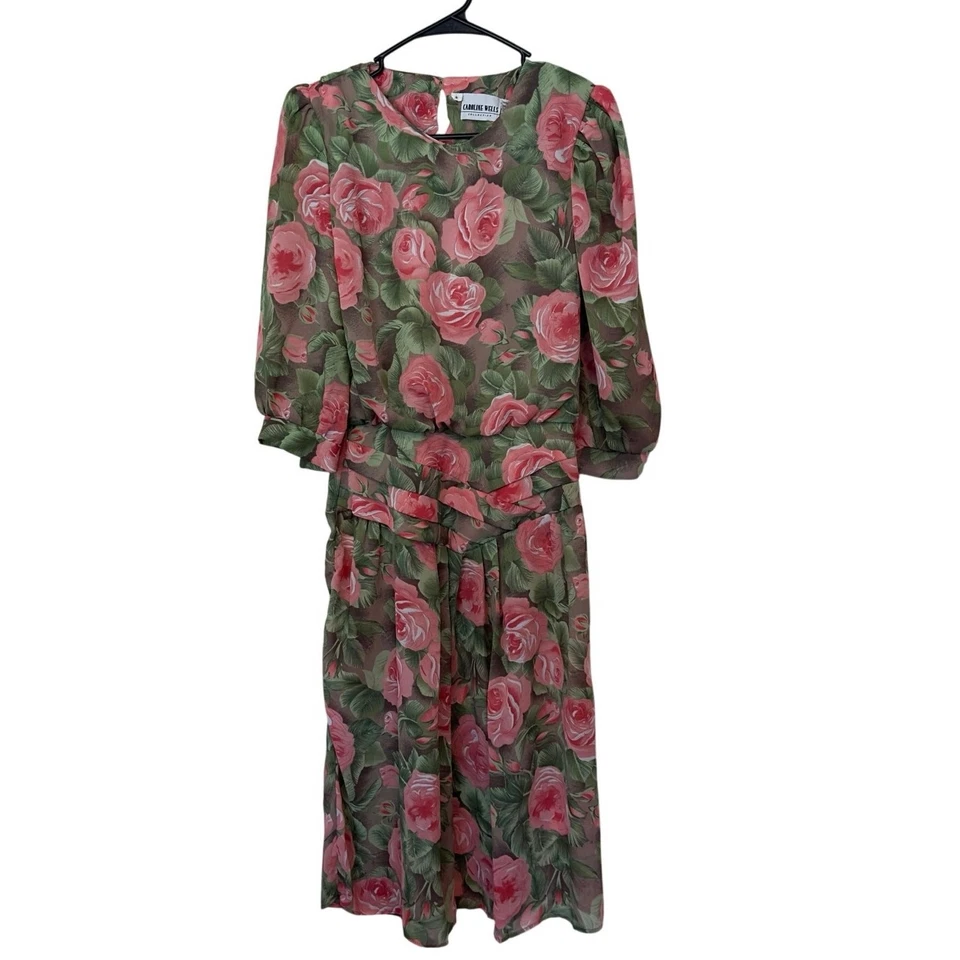 Vestido Vintage Colección Caroline Wells Rosa Midi Talla 6 Tea Garden Party Floral Foto 1 de 4