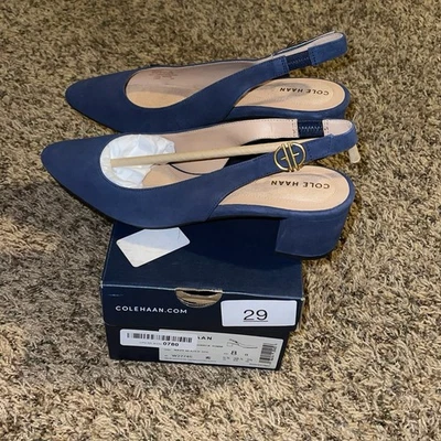 Cole Haan Feminino The Go-to Slingback Pump 45mm Camurça Marinha Tamanho 8B Novo - Imagem 1 de 4