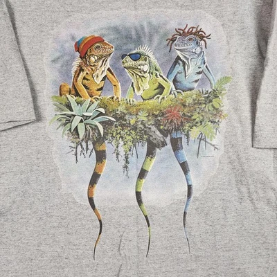 Camisa Iguanas De Colección Para Hombres 2XL Gris Gráfico Divertido Trío Lagarto Rasta Hecha en EE. UU. Foto 1 de 4