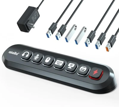 Hub USB alimentato, hub atolla 7 porte 3.0 (6 porte di trasferimento Superspeed + 1...  - Immagine 1 di 4