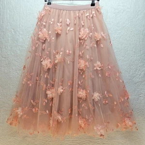 Floral Applique Tulle Midi Skirt Sz 4-6 Party Fairy Coquette 3D Bloomcore Twee - Picture 1 of 9