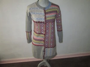 Maglione cardigan SUNDANCE grigio multi lana misto patchwork bottoni homespun PXS - Foto 1 di 5
