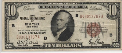Fr.1860-B 1929 New York $10 Federal Reserve Bank Note Very Fine - Image 1 of 2