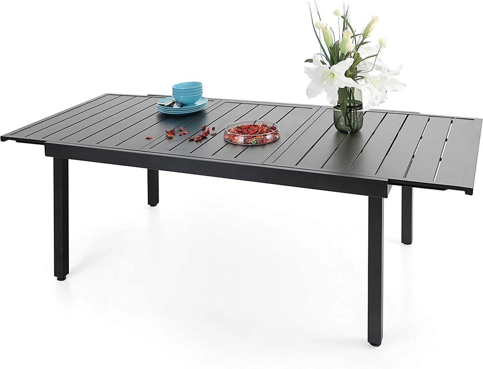 PHI VILLA 6-8 Person Metal Adjustable Outdoor Dining Table - Black (PV-305)