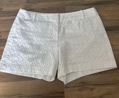 Ann Taylor LOFT White Geometric Lace Overlay 14 Shorts 5.5” Inseam Lined - Image 1 of 4