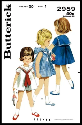 Butterick 2959 Pattern SAILOR NAUTICAL Dress Frock TODDLER Pic 1-6 - Image 1 of 4