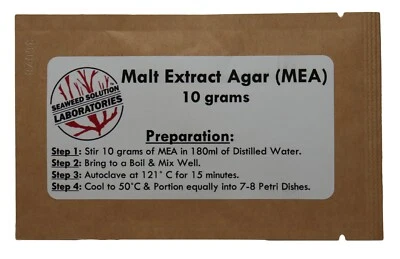 SEAWEED SOLUTION LABORATORIES Malt Extract Agar (MEA) 10 grams - Great For Growing Mushrooms! - FREE SHIPPING