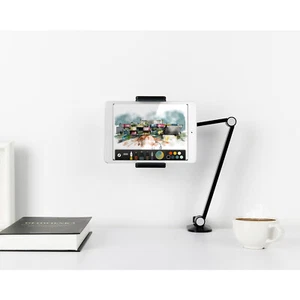 Tablette & Téléphone Portable Support Alu Noir Pince Réglable 360° Pivotant À - Photo 1/12