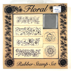 Floral Rubber Stamp Set All Night Media #2401R New 6 Unmounted Flower Border