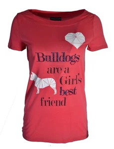 Emporio Armani Womens T-Shirt Top Dogs French English Bulldog Pink/Red Size XS,S - Picture 1 of 3
