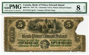$5 1872 Bank of Prince Edward Island, Cat #600-12-10 - PMG Very Good 8 Net - Picture 1 of 2