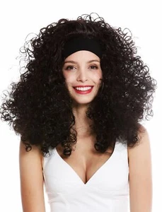 Perücke Damen Karneval Stirnband lang gelockt lockig voluminös Latina schwarz - Bild 1 von 4