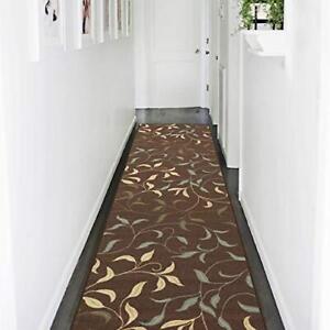 Ottomanson Ottohome Collection Contemporary Leaves Design Rubber Back Runner Rug
