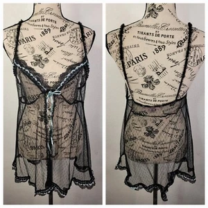 Victoria's Secret Tanktop M Baby Puppe Dessous transparente Schleife Rüschen Spitzenbesatz Y2K  - Bild 1 von 9