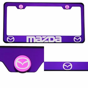 T304 Candy Purple License Plate Frame Stainless Steel Silver Mazda Laser Etched - Picture 1 of 11