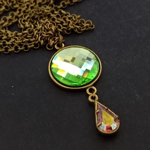 Michal Negrin Necklace Green Faceted Crystal Lariat Statement Long Sparkly Gift - Picture 1 of 19