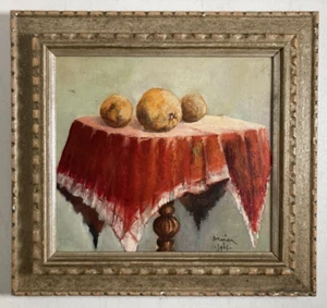 Vintage Original Oil Painting Still Life Three Oranges Red Cloth -Signed 1964 - Picture 1 of 12